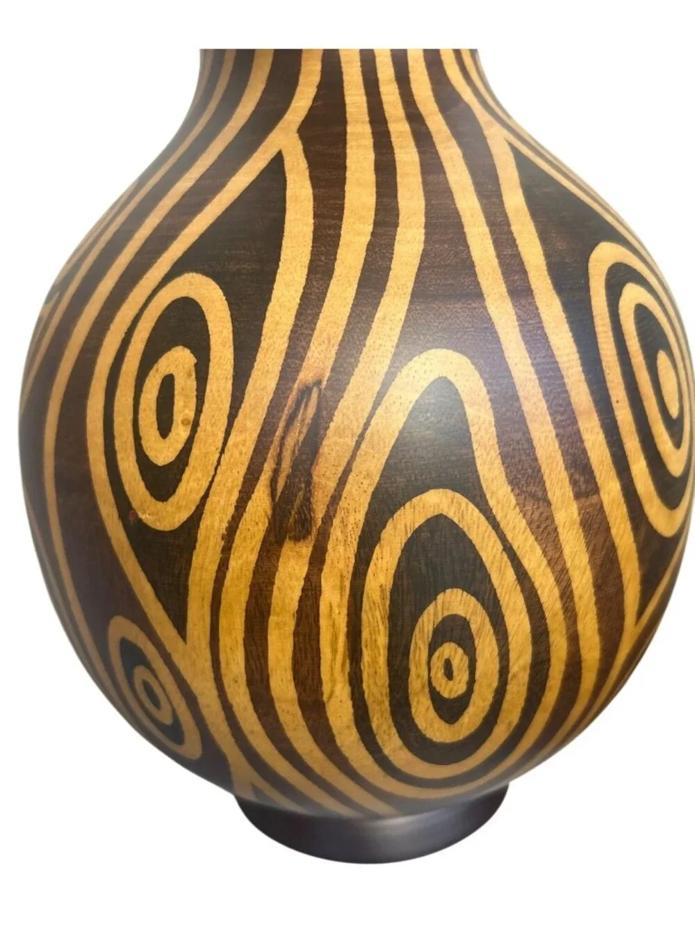 Hand Turned Wooden Art Vase Optical Illusion Wood Grain Design Decorative Rustic